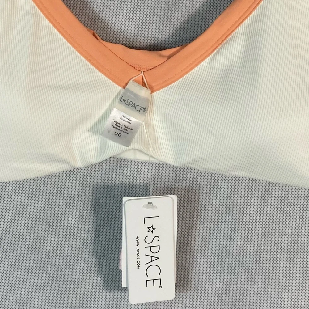 L*Space Ribbed Lala Bikini Top Cream Lemon Orange Large NWT Summer Swimwear NWT